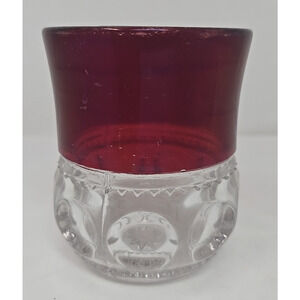 VTG Tiffin Kings Crown Ruby Red Flash Thumbprint 4" H Drinking Glass U174